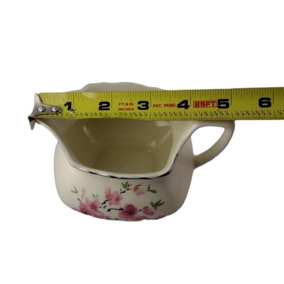 Vintage WS George Gravy Boat Silver Trim Pink Floral Buds Creamer Crazing READ - Picture 8 of 10